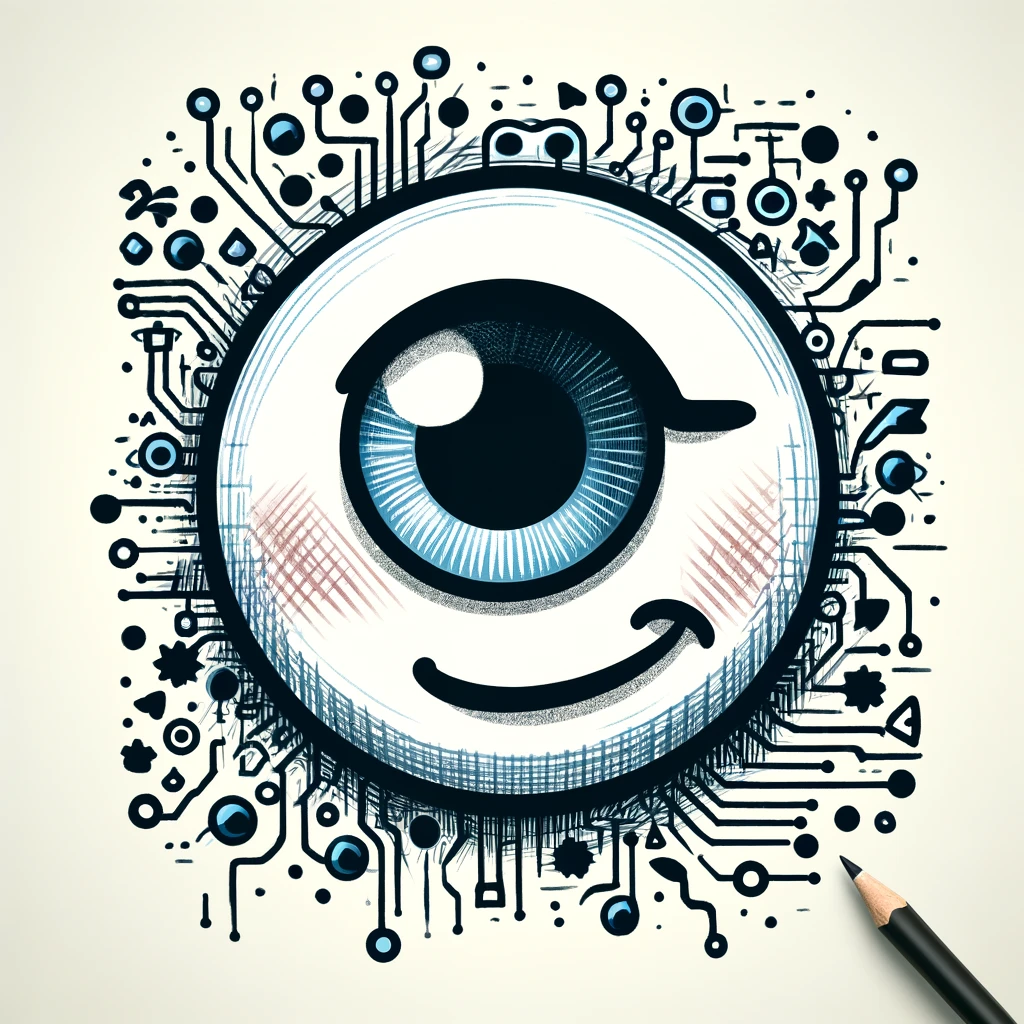 DALL·E 2024-04-05 18.51.59 - Create an image in the same drawing style as the previous ones, featuring a cheeky winking eye. This eye should appear to be playfully emerging from t